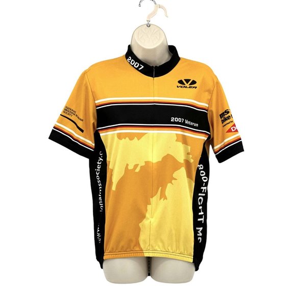Volea Full Zip Biking Cycle Jersey T-Shirt Women Sz Large 2007 MS Society Yellow - Picture 1 of 7